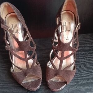 Pelle Moda Dark Brown Suede Strappy Heels